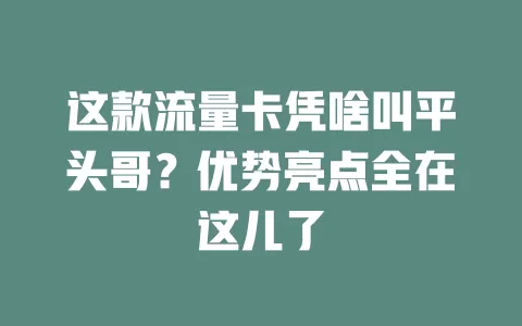 这款流量卡凭啥叫平头哥？优势亮点全在这儿了
