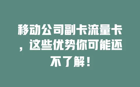 移动公司副卡流量卡，这些优势你可能还不了解！
