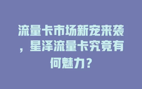 流量卡市场新宠来袭，星泽流量卡究竟有何魅力？