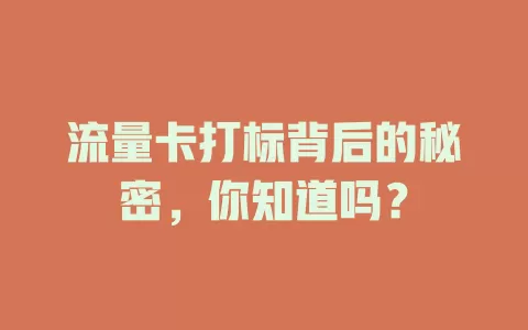 流量卡打标背后的秘密，你知道吗？