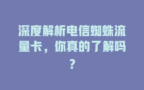 深度解析电信蜘蛛流量卡，你真的了解吗？