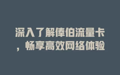 深入了解俸伯流量卡，畅享高效网络体验