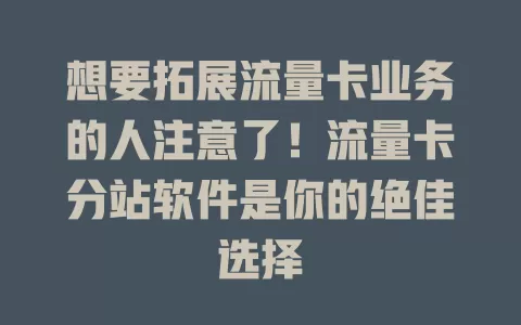 想要拓展流量卡业务的人注意了！流量卡分站软件是你的绝佳选择