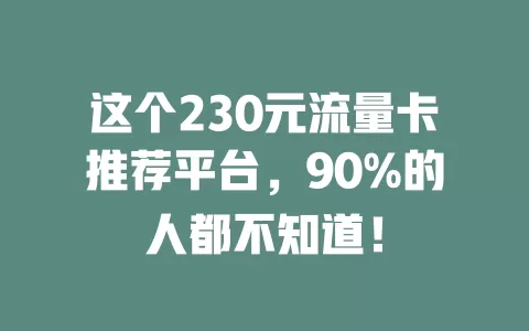 这个230元流量卡推荐平台，90%的人都不知道！