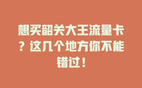 想买韶关大王流量卡？这几个地方你不能错过！