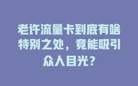 老许流量卡到底有啥特别之处，竟能吸引众人目光？