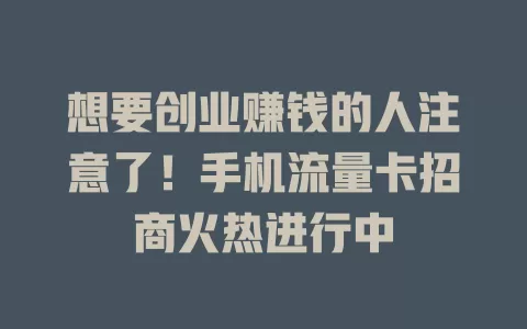 想要创业赚钱的人注意了！手机流量卡招商火热进行中