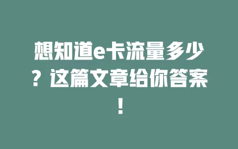 想知道e卡流量多少？这篇文章给你答案！