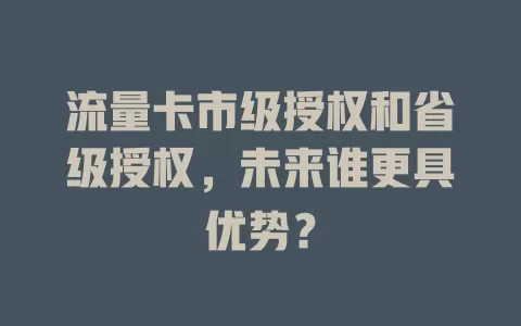 流量卡市级授权和省级授权，未来谁更具优势？