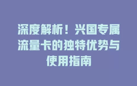 深度解析！兴国专属流量卡的独特优势与使用指南