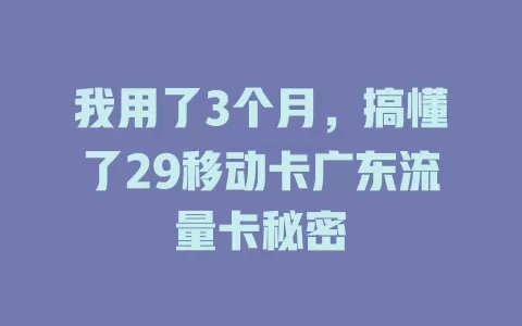 我用了3个月，搞懂了29移动卡广东流量卡秘密