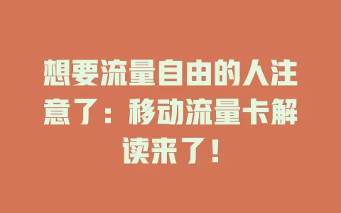 想要流量自由的人注意了：移动流量卡解读来了！