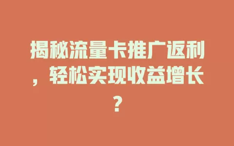 揭秘流量卡推广返利，轻松实现收益增长？