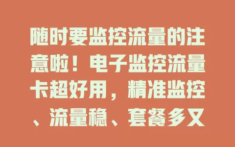 随时要监控流量的注意啦！电子监控流量卡超好用，精准监控、流量稳、套餐多又便捷，助你轻松管理流量