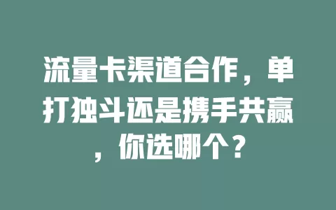 流量卡渠道合作，单打独斗还是携手共赢，你选哪个？