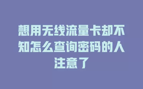 想用无线流量卡却不知怎么查询密码的人注意了