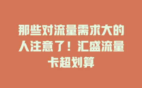 那些对流量需求大的人注意了！汇盛流量卡超划算