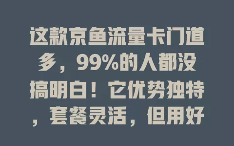 这款京鱼流量卡门道多，99%的人都没搞明白！它优势独特，套餐灵活，但用好得了解有效期、特殊场景规则等要点，不然难发挥价值，快来探索让网络生活更精彩！