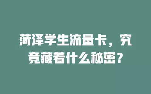 菏泽学生流量卡，究竟藏着什么秘密？