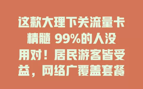 这款大理下关流量卡精髓 99%的人没用对！居民游客皆受益，网络广覆盖套餐多费用优