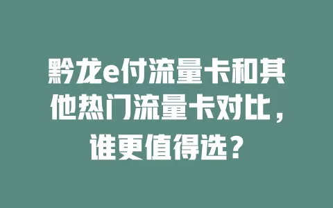 黔龙e付流量卡和其他热门流量卡对比，谁更值得选？