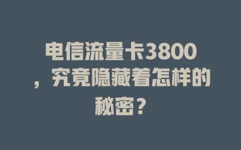电信流量卡3800，究竟隐藏着怎样的秘密？