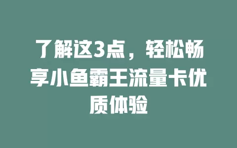 了解这3点，轻松畅享小鱼霸王流量卡优质体验