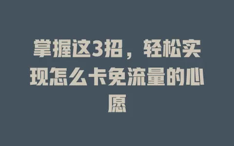 掌握这3招，轻松实现怎么卡免流量的心愿
