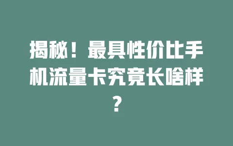 揭秘！最具性价比手机流量卡究竟长啥样？