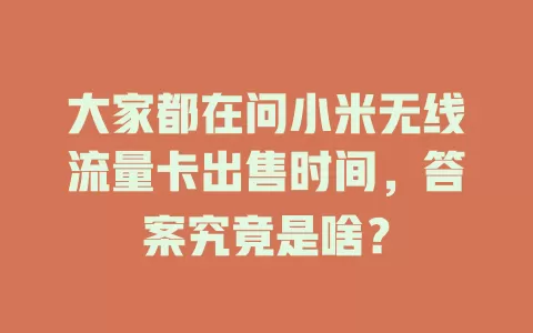 大家都在问小米无线流量卡出售时间，答案究竟是啥？