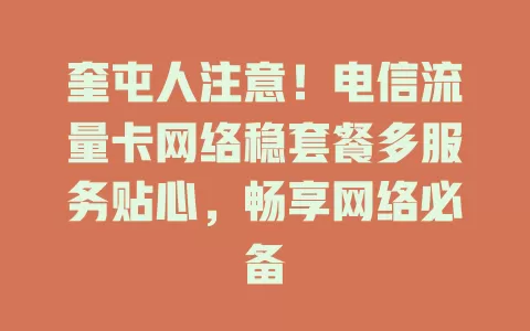 奎屯人注意！电信流量卡网络稳套餐多服务贴心，畅享网络必备