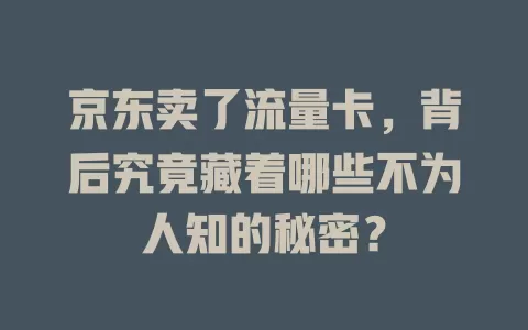 京东卖了流量卡，背后究竟藏着哪些不为人知的秘密？