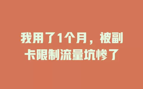 我用了1个月，被副卡限制流量坑惨了