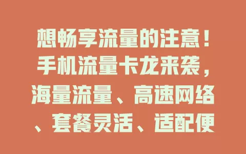 想畅享流量的注意！手机流量卡龙来袭，海量流量、高速网络、套餐灵活、适配便捷，助你畅游数字世界