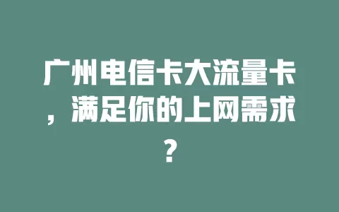 广州电信卡大流量卡，满足你的上网需求？
