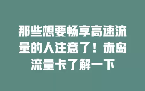 那些想要畅享高速流量的人注意了！赤岛流量卡了解一下