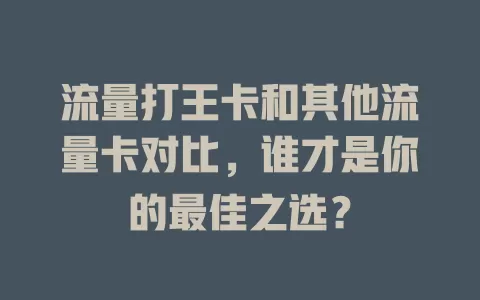 流量打王卡和其他流量卡对比，谁才是你的最佳之选？