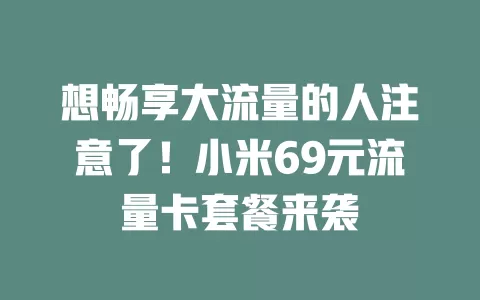 想畅享大流量的人注意了！小米69元流量卡套餐来袭