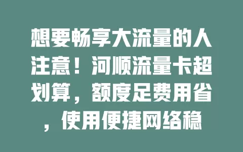想要畅享大流量的人注意！河顺流量卡超划算，额度足费用省，使用便捷网络稳