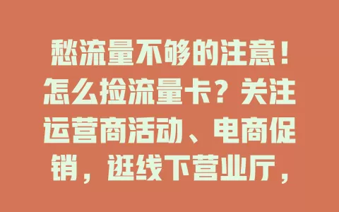 愁流量不够的注意！怎么捡流量卡？关注运营商活动、电商促销，逛线下营业厅，留意行业资讯，多渠道对比，就能捡到适合的流量卡！