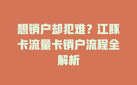 想销户却犯难？江豚卡流量卡销户流程全解析
