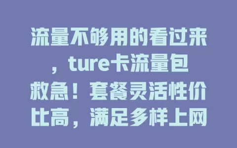 流量不够用的看过来，ture卡流量包救急！套餐灵活性价比高，满足多样上网需求