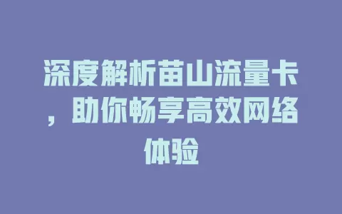 深度解析苗山流量卡，助你畅享高效网络体验
