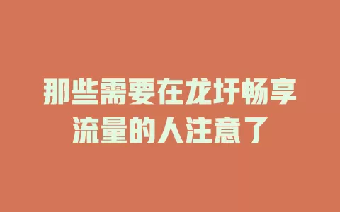 那些需要在龙圩畅享流量的人注意了