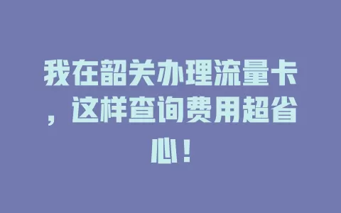 我在韶关办理流量卡，这样查询费用超省心！