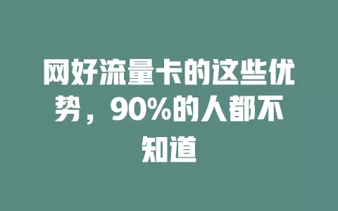 网好流量卡的这些优势，90%的人都不知道