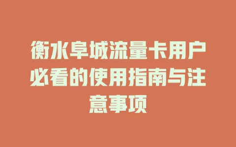 衡水阜城流量卡用户必看的使用指南与注意事项
