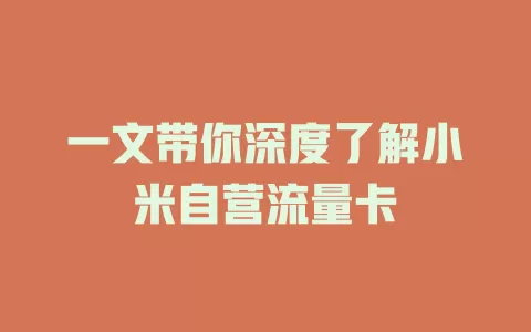 一文带你深度了解小米自营流量卡