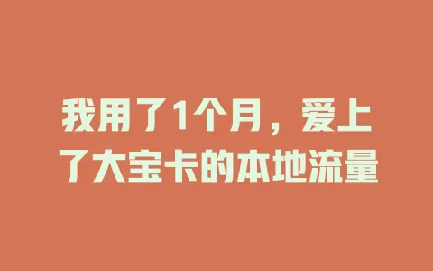 我用了1个月，爱上了大宝卡的本地流量