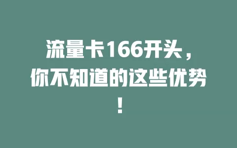 流量卡166开头，你不知道的这些优势！